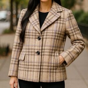 Sam Edelman Short Plaid Teddy Cream And Lavender Jacket